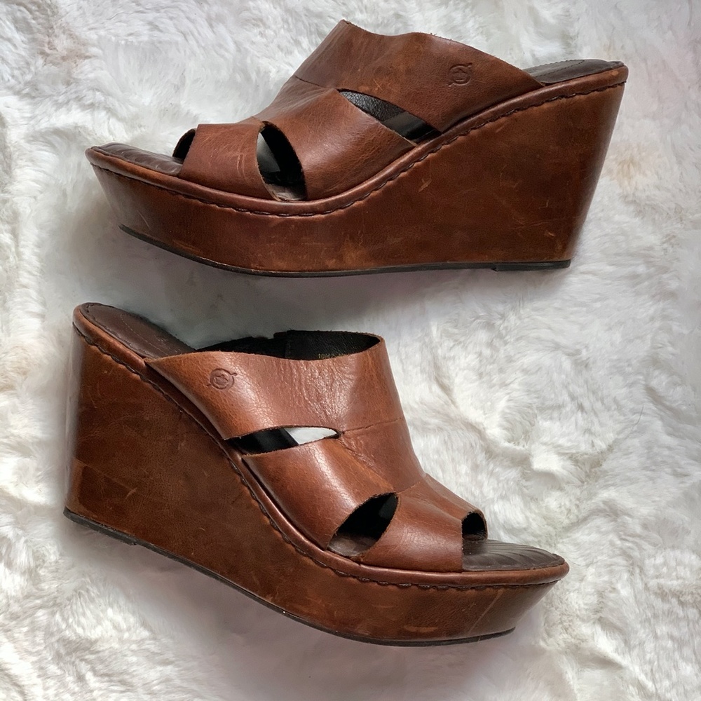 Born Brown Leather Wedge Platform sz 10